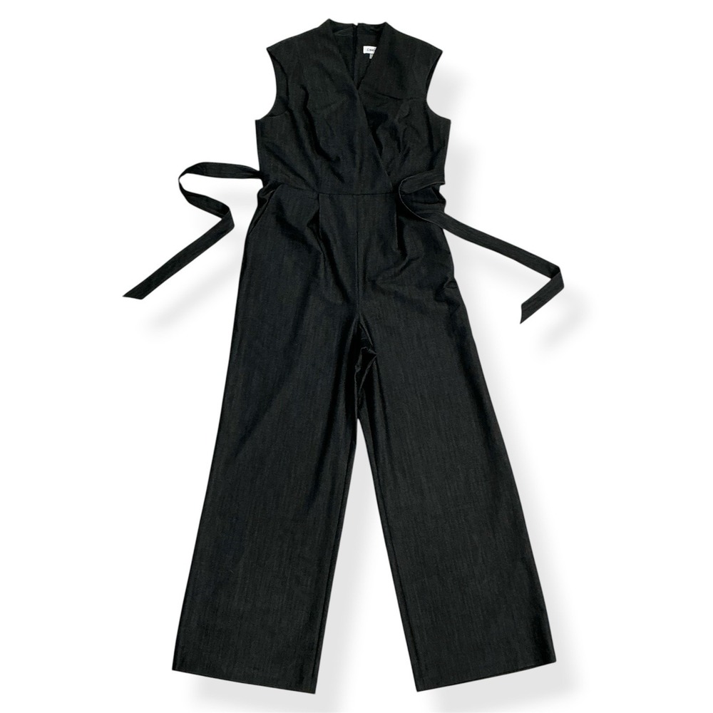 Calvin Klein Jumpsuit Women Size 12 Black Sleeveless Wide Leg Belted NWT $134